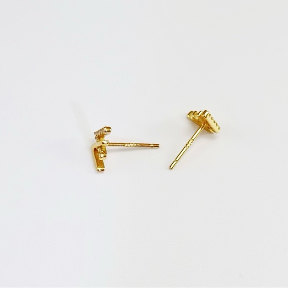 S925 W Shape Studs Earrings w/ Tiny CZ-Gold ECZ013 - Picture 6 of 10